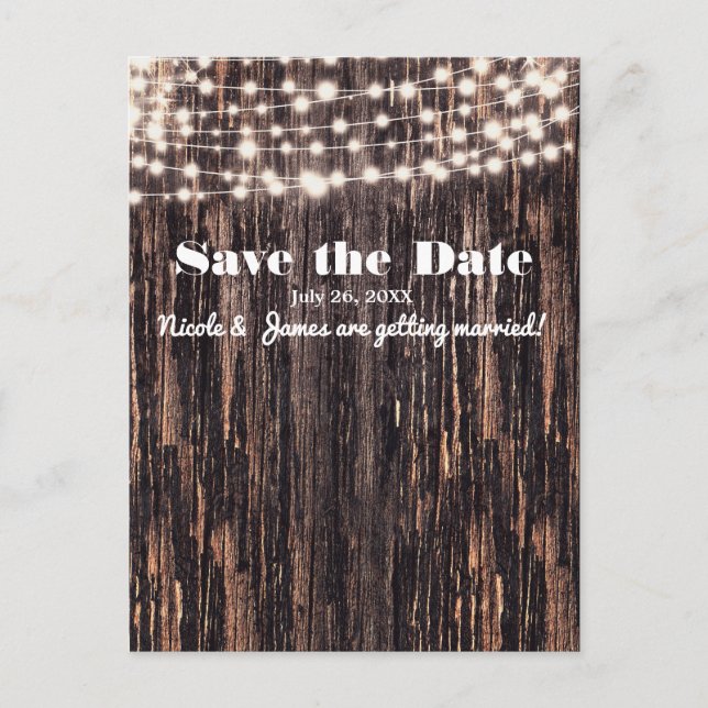 Rustic Bark Wood & String Lights Fall Invitation (Front)