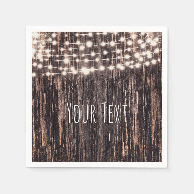 Rustic Bark Wood & String Lights Fall Party Napkin (Front)