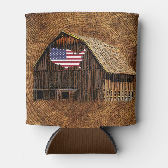 Rustic Barn American Flag Can Cooler (Front)