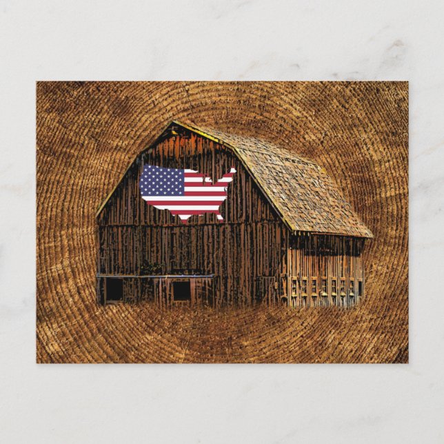 Rustic Barn American Flag Invitation Postcard (Front)