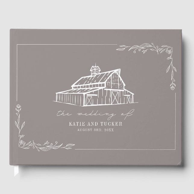 Rustic Barn Amethyst Grey Farm Wedding Guest Book (Front)