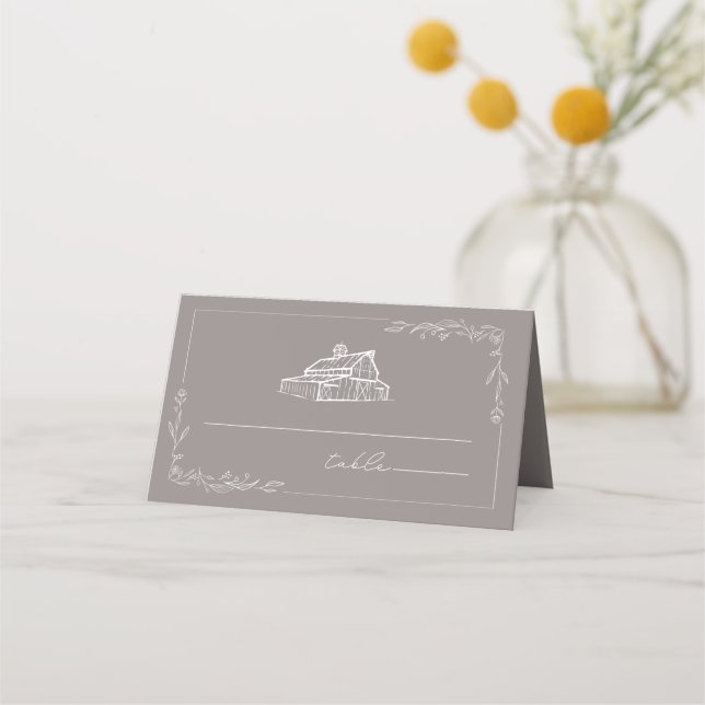 Rustic Barn Amethyst Grey Wedding Place Card (Front)