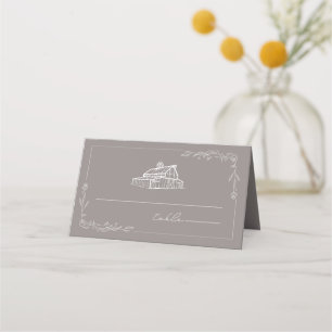Rustic Barn Amethyst Grey Wedding Place Card