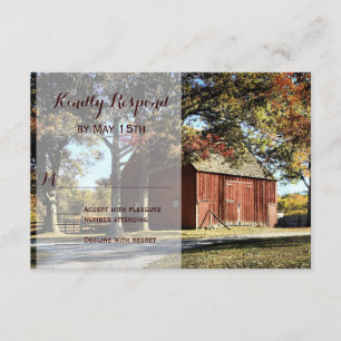 Rustic Barn and Trees Country Wedding RSVP Cards