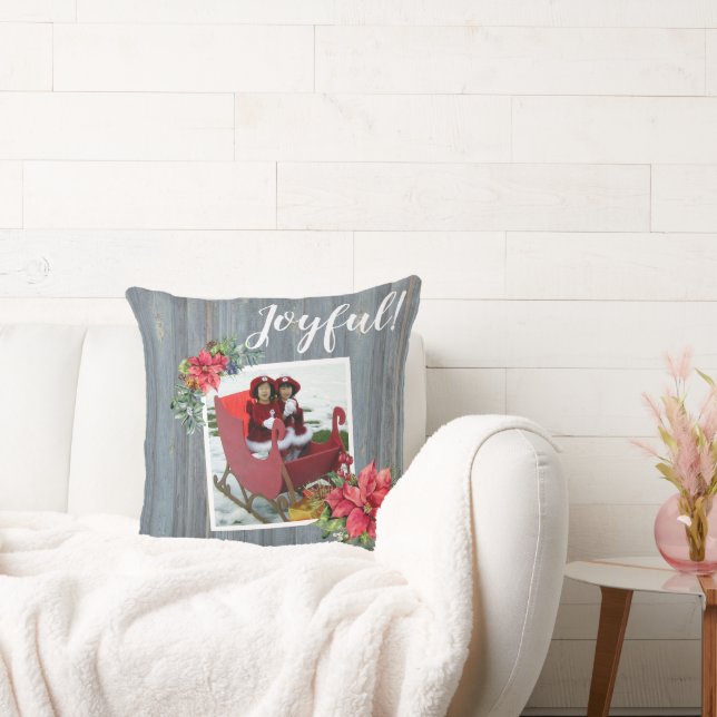 Rustic Barn Board and Poinsettia ~ Family Photo Cushion (Couch)
