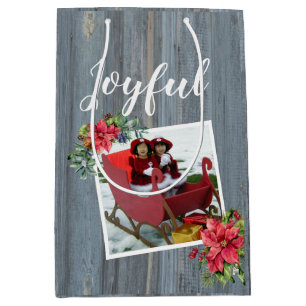 Rustic Barn Board and Poinsettia ~ Family Photo Medium Gift Bag
