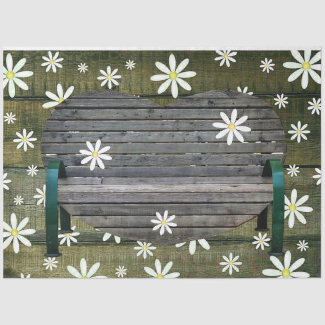 Rustic Barn Board Daisies Country Bench  Tissue Paper (Front)