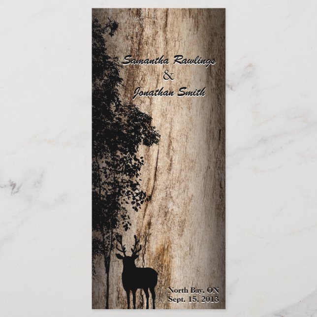 Rustic Barn Board Deer & Tree Wedding Program Programme (Front)