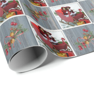 Rustic Barn Board, Pine Boughs and Family Photo Wrapping Paper