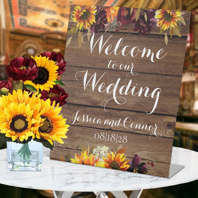 Rustic Barn Board Sun & Wine Welcome Wedding Pedestal Sign (Creator Uploaded)