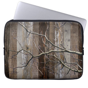 Rustic Barn Board Vintage Wood Tree Branch Laptop Sleeve