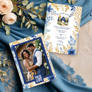 Rustic Barn Botanical Blue Leaves & Branches Frame Save The Date