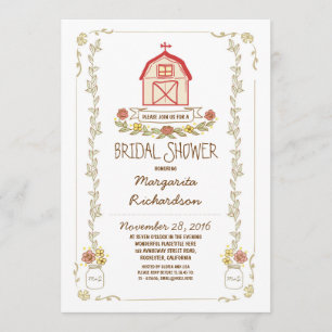 Rustic barn bridal shower invitations