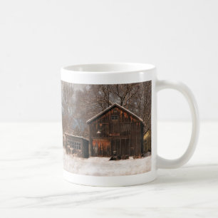 Rustic Barn & Cottage Vintage Snow Scene Coffee Mug