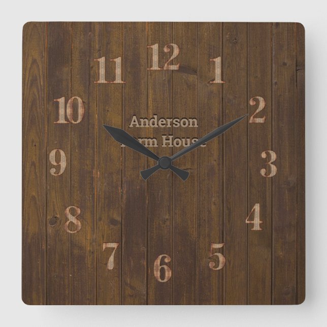 Rustic Barn Country House Wood Panel Farmhouse Square Wall Clock (Front)