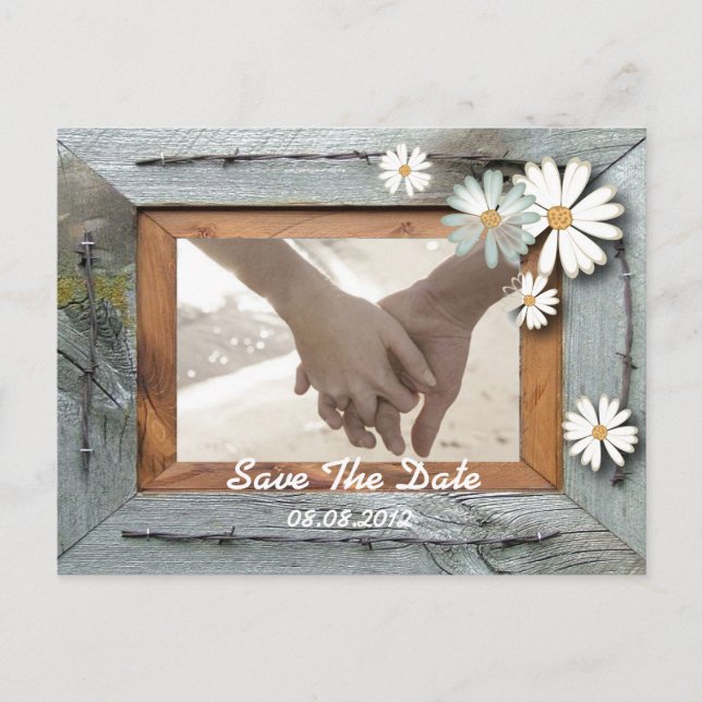 rustic barn daisy country wedding save the date announcement postcard (Front)