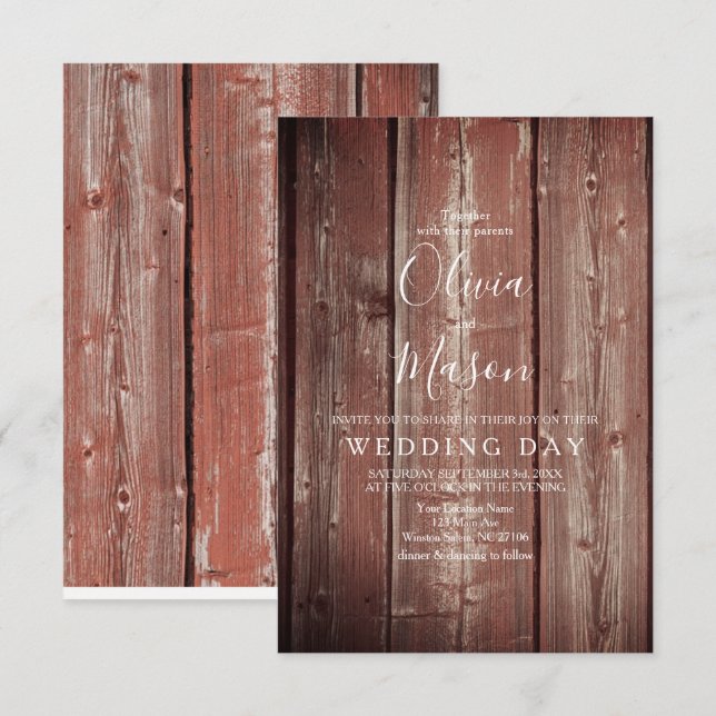 Rustic Barn Door textured Wedding Card (Front/Back)