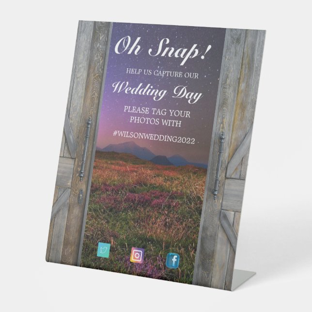 Rustic Barn Doors Hashtag Wedding Pedestal Sign (Front)