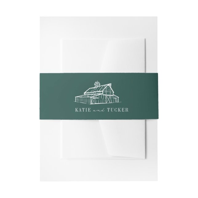 Rustic Barn Emerald Green Farm Fall Wedding Invitation Belly Band (Front Example)