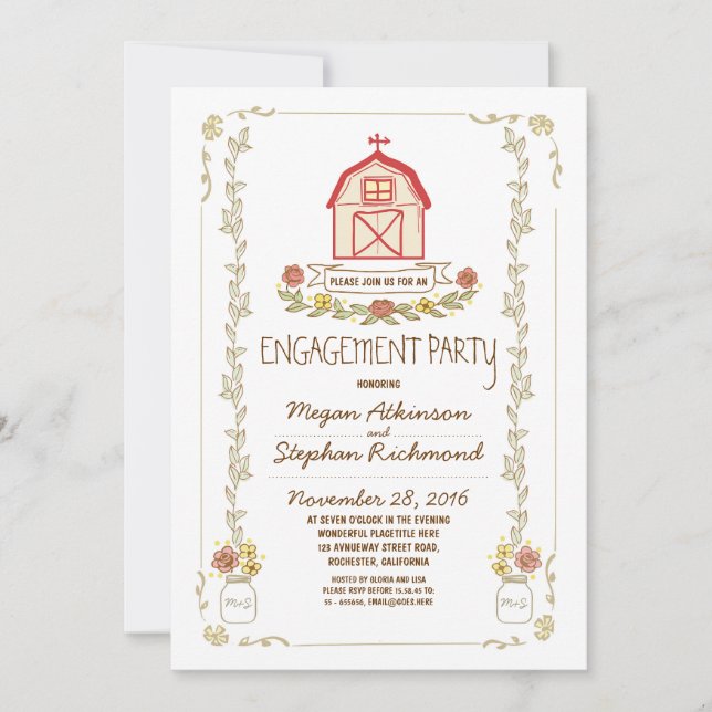 Rustic barn engagement party invitations (Front)