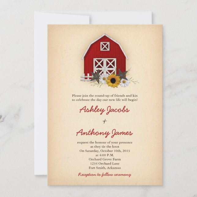 Rustic Barn Farm Country Sunflower Daisy Wedding Invitation (Front)