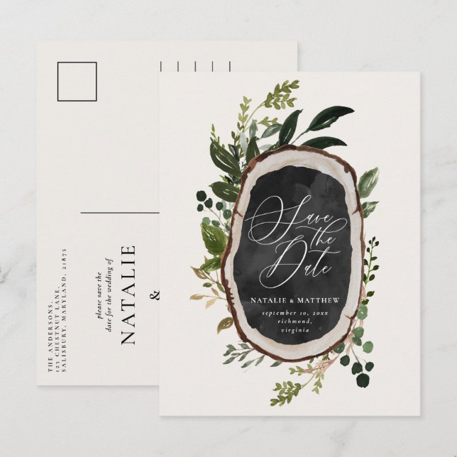 Rustic barn farmhouse fall elegant wedding announcement postcard (Front/Back)
