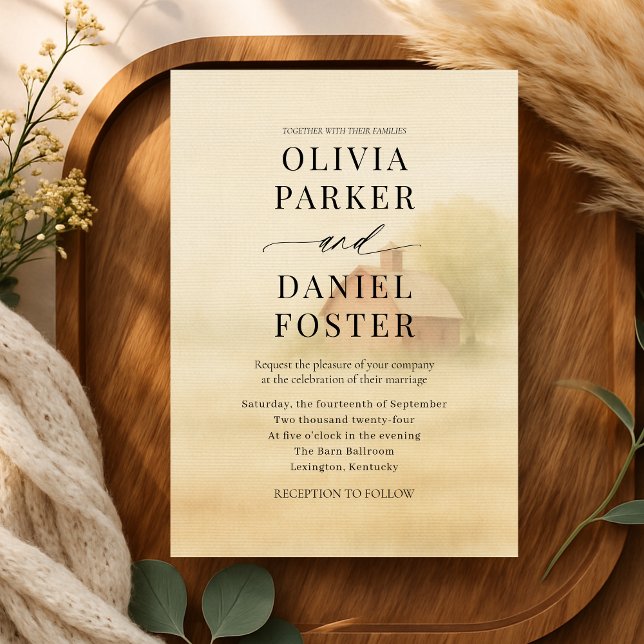 Rustic Barn Farmhouse Watercolor Wedding  Invitation (Creator Uploaded)