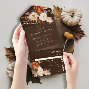 Rustic Barn Floral Botanical Fall Boho Wedding All In One Invitation
