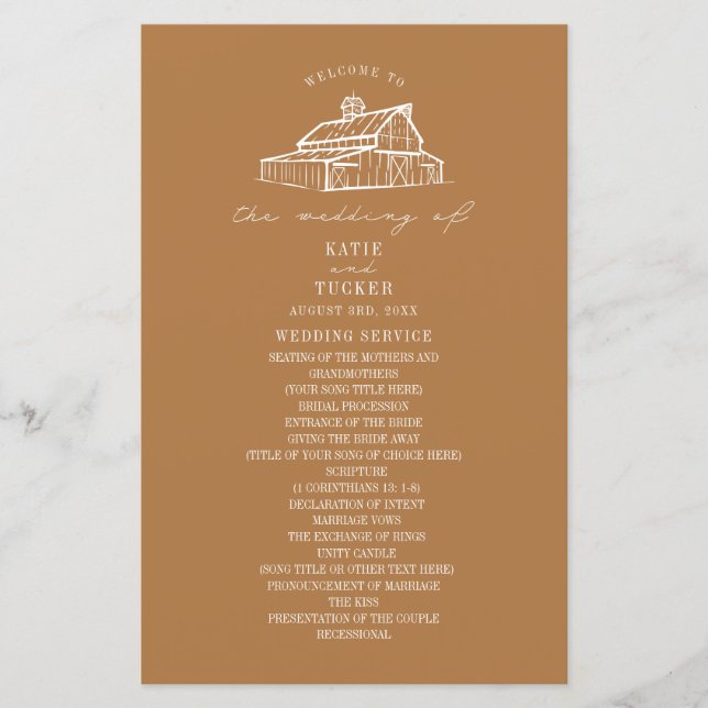 Rustic Barn Goldenrod Farm Wedding Program (Front)