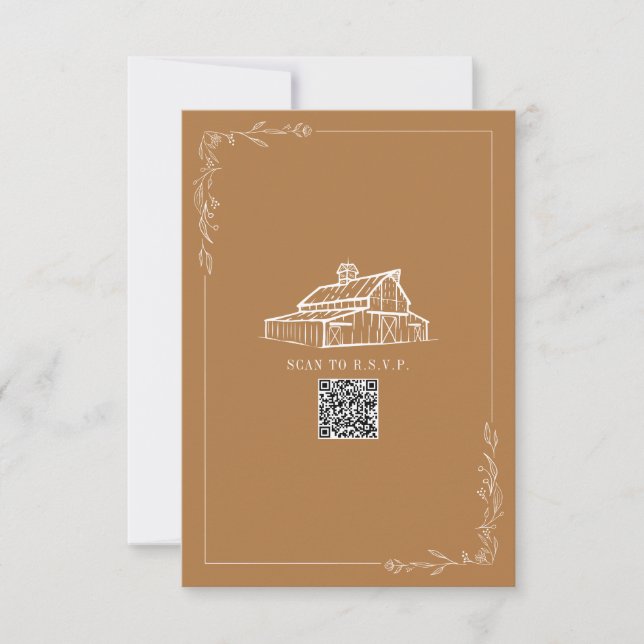 Rustic Barn Goldenrod QR Code Wedding RSVP Card (Front)