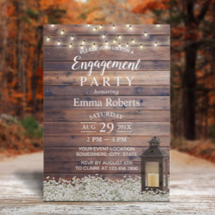 Rustic Barn Lantern String Lights Engagement Party Invitation