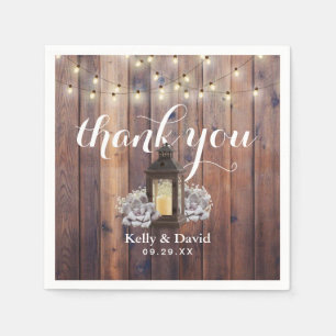 Rustic Barn Lantern & String Lights Wedding Napkin