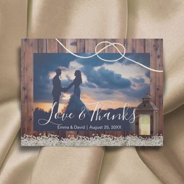 Rustic Barn Lantern Tying the Knot Photo Thank You Postcard (Creator Uploaded)