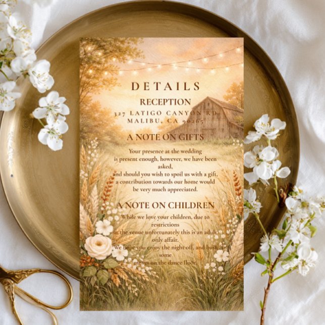 Rustic Barn Meadow String Lights Wedding Enclosure Card (Creator Uploaded)
