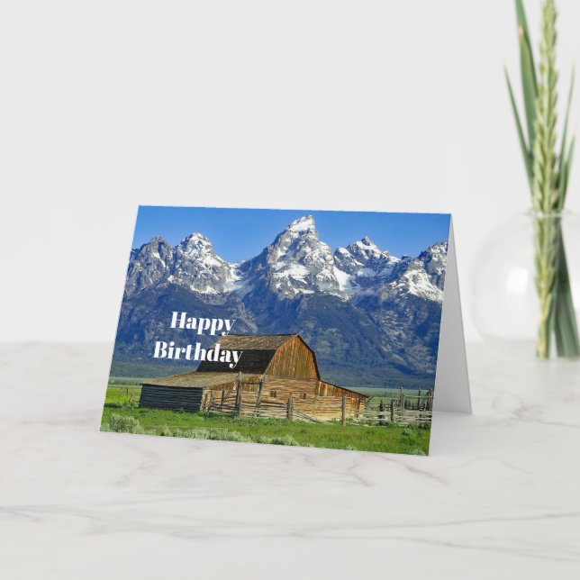 Rustic Barn Mountains Landscape Photo Birthday Card (Front)