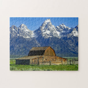 Rustic Barn Mountains Landscape Photo Jigsaw Puzzle