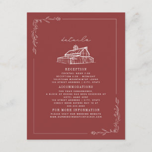 Rustic Barn Muted Red Fall Wedding Details Enclosure Card