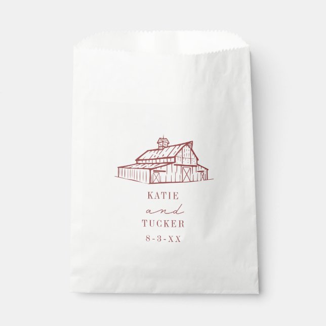 Rustic Barn Muted Red Fall Wedding Favour Bags (Front)