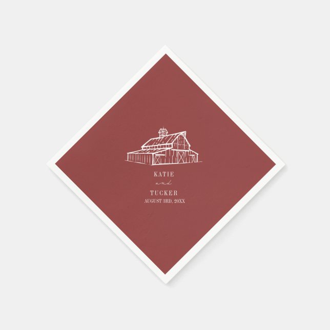 Rustic Barn Muted Red Farm Fall Wedding  Napkin (Corner)