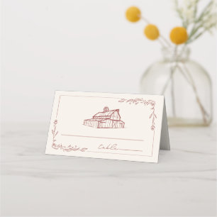 Rustic Barn Muted Red Farm Fall Wedding Place Card