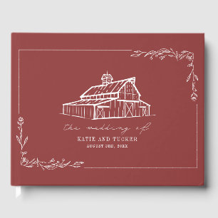 Rustic Barn Muted Red Farm Wedding Guest Book