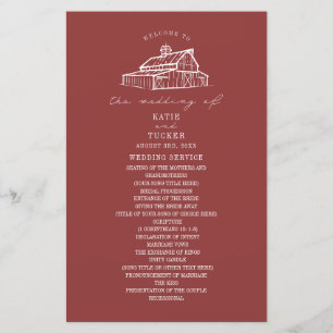 Rustic Barn Muted Red Farm Wedding Program