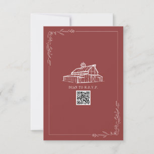 Rustic Barn Muted Red QR Code Wedding RSVP