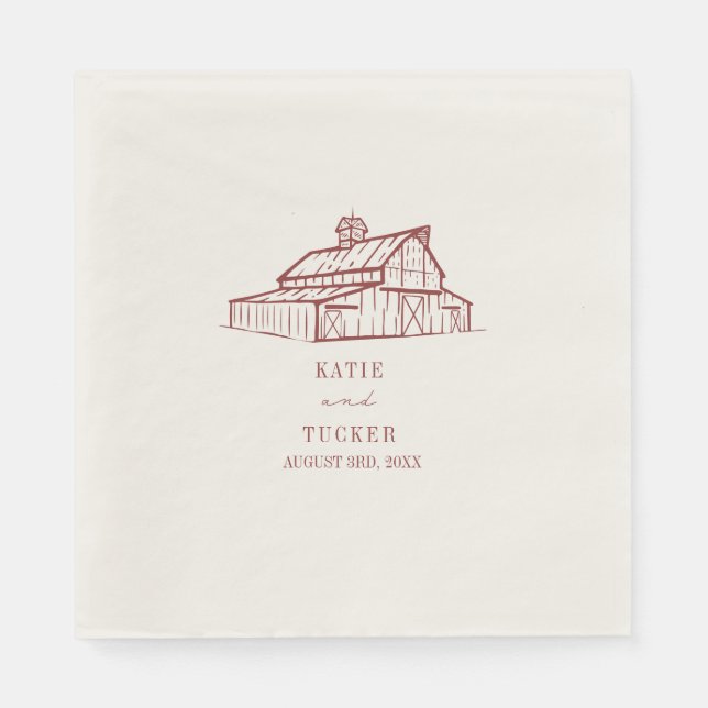 Rustic Barn Muted Red Wedding Napkin (Front)