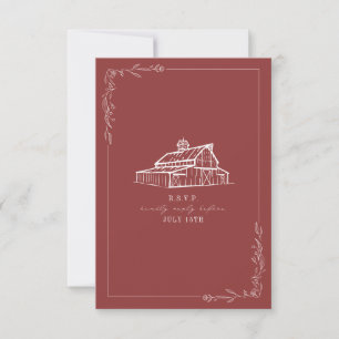 Rustic Barn Muted Red Wedding RSVP