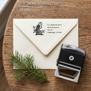 Rustic Barn Owl Woodland Tree Stump Return Address Self-inking Stamp