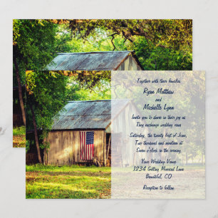 Rustic Barn Patriotic US American Flag Wedding Invitation