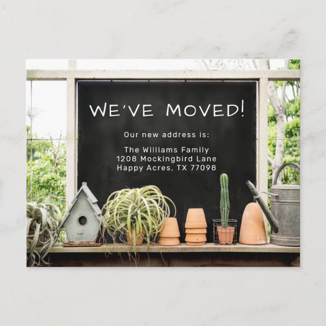 Rustic Barn Potting Shed We've Moved Postcard (Front)