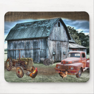 Rustic Barn Rooster Hen Farm Truck Mouse Mat