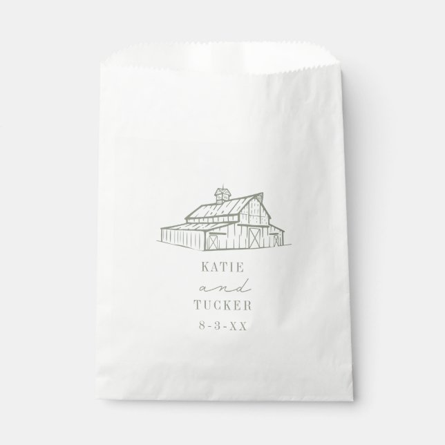 Rustic Barn Sage Green Fall Wedding Favour Bags (Front)